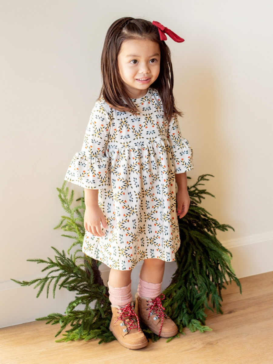 Winter Bloom Floral Bell Sleeve Dress