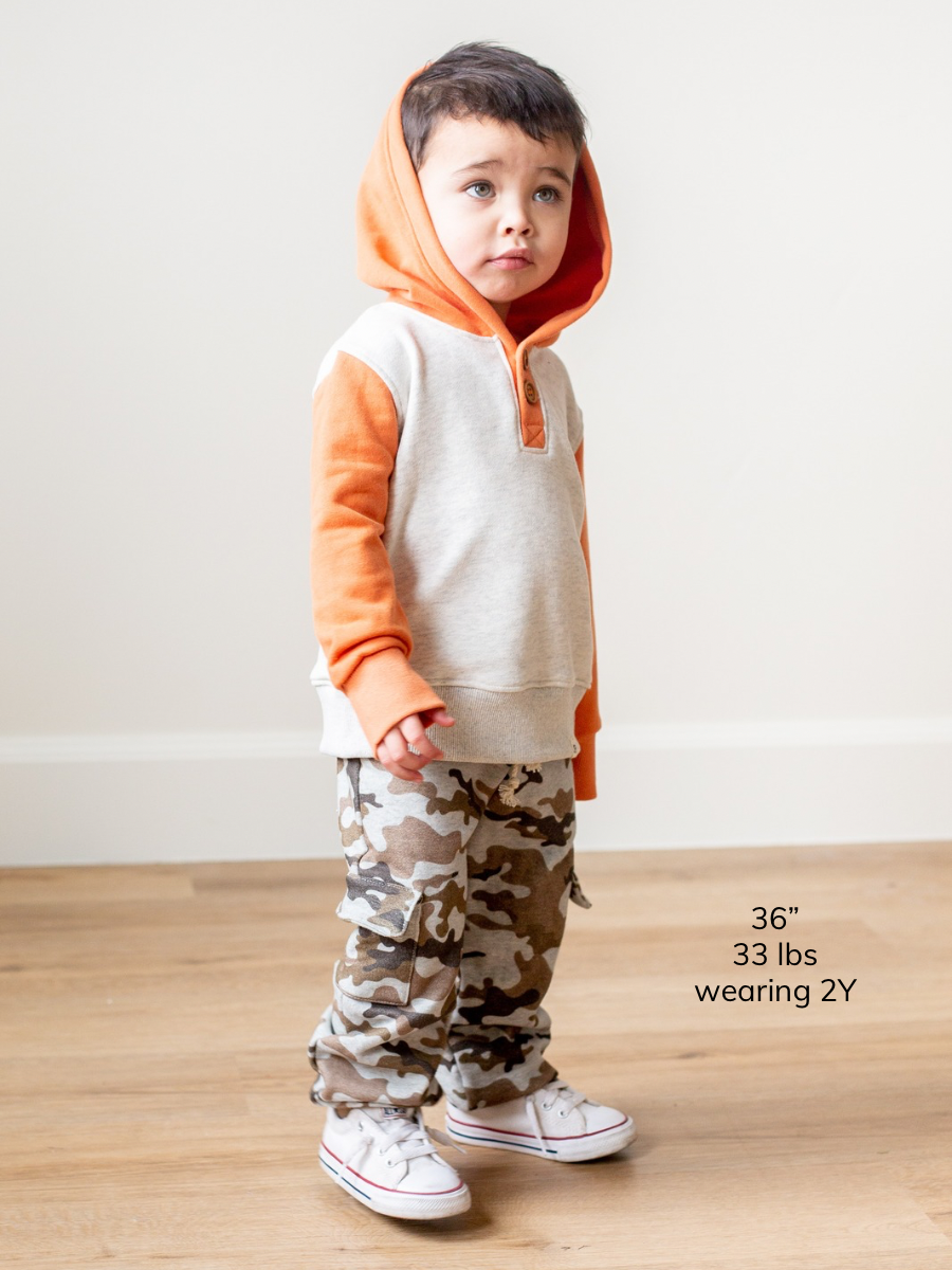 Clementine and Heathered Cream Button Hoodie