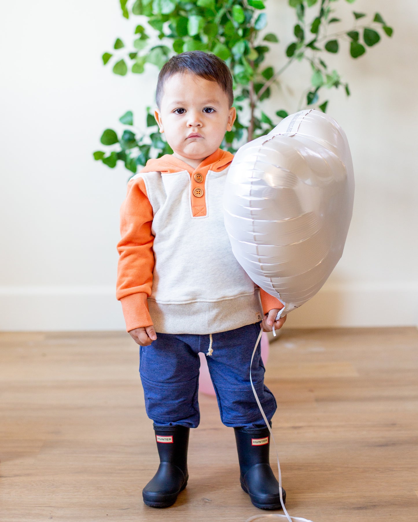 Clementine and Heathered Cream Button Hoodie