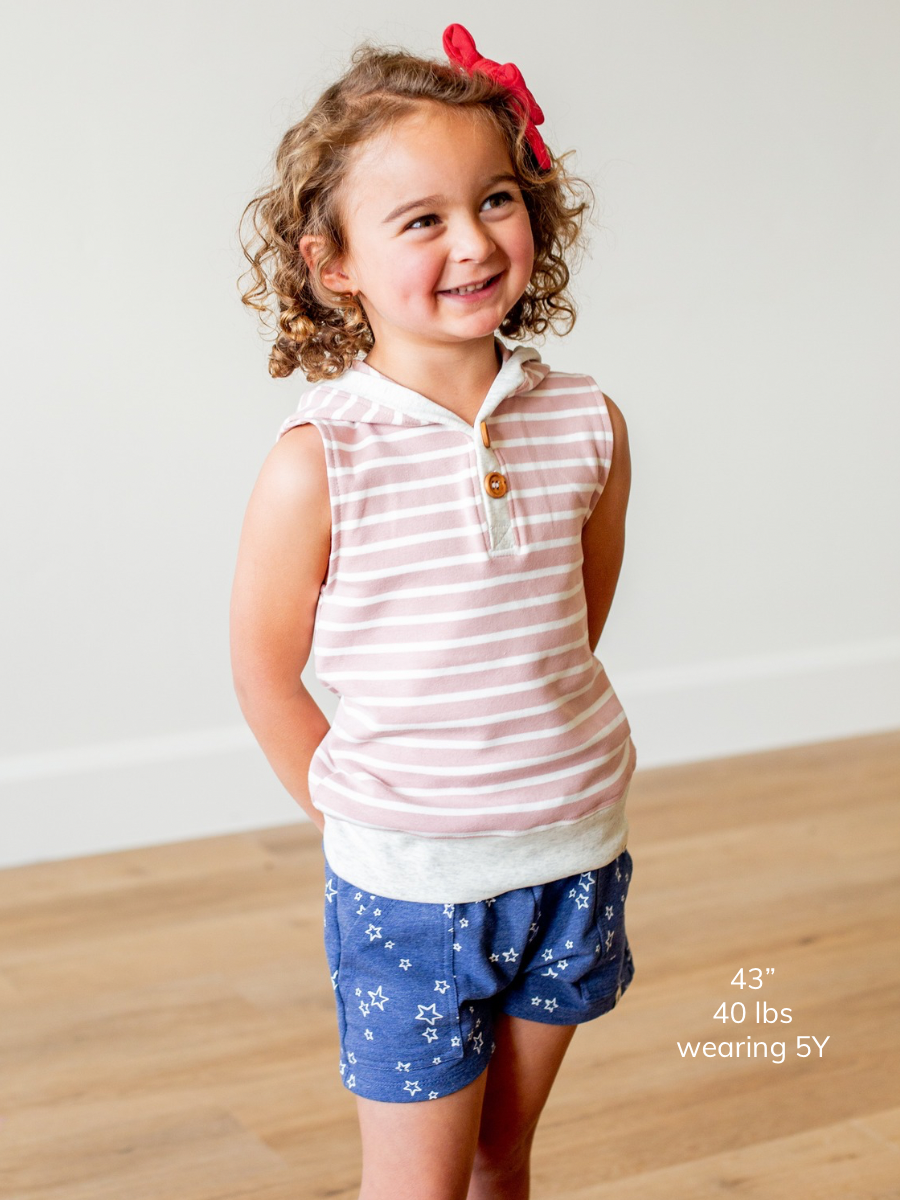 Carolina Pink Stripe Sleeveless Button Hoodie
