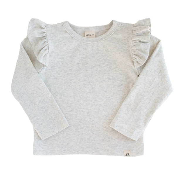 Heathered Cream Long Sleeve Flutter Top