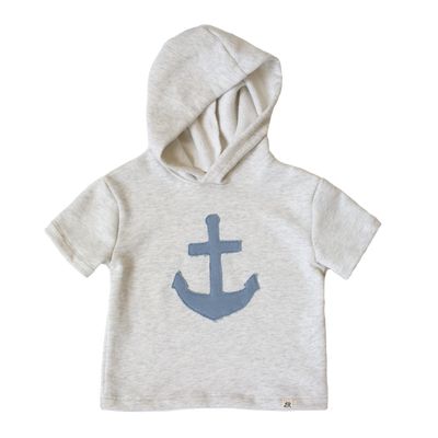 Heathered Cream Short Sleeve Anchor Patch Hoodie