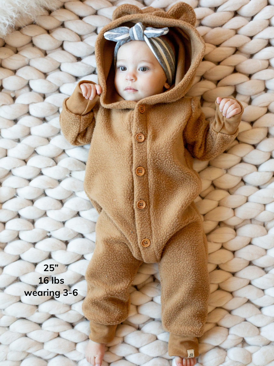 Wheat Sherpa Bear Ear Romper