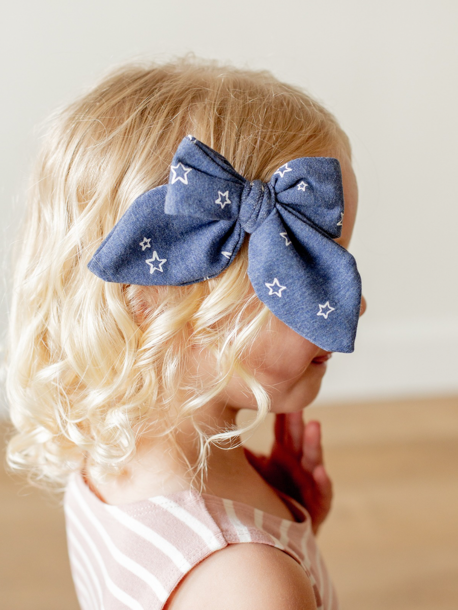Denim Star Print Medium Bow