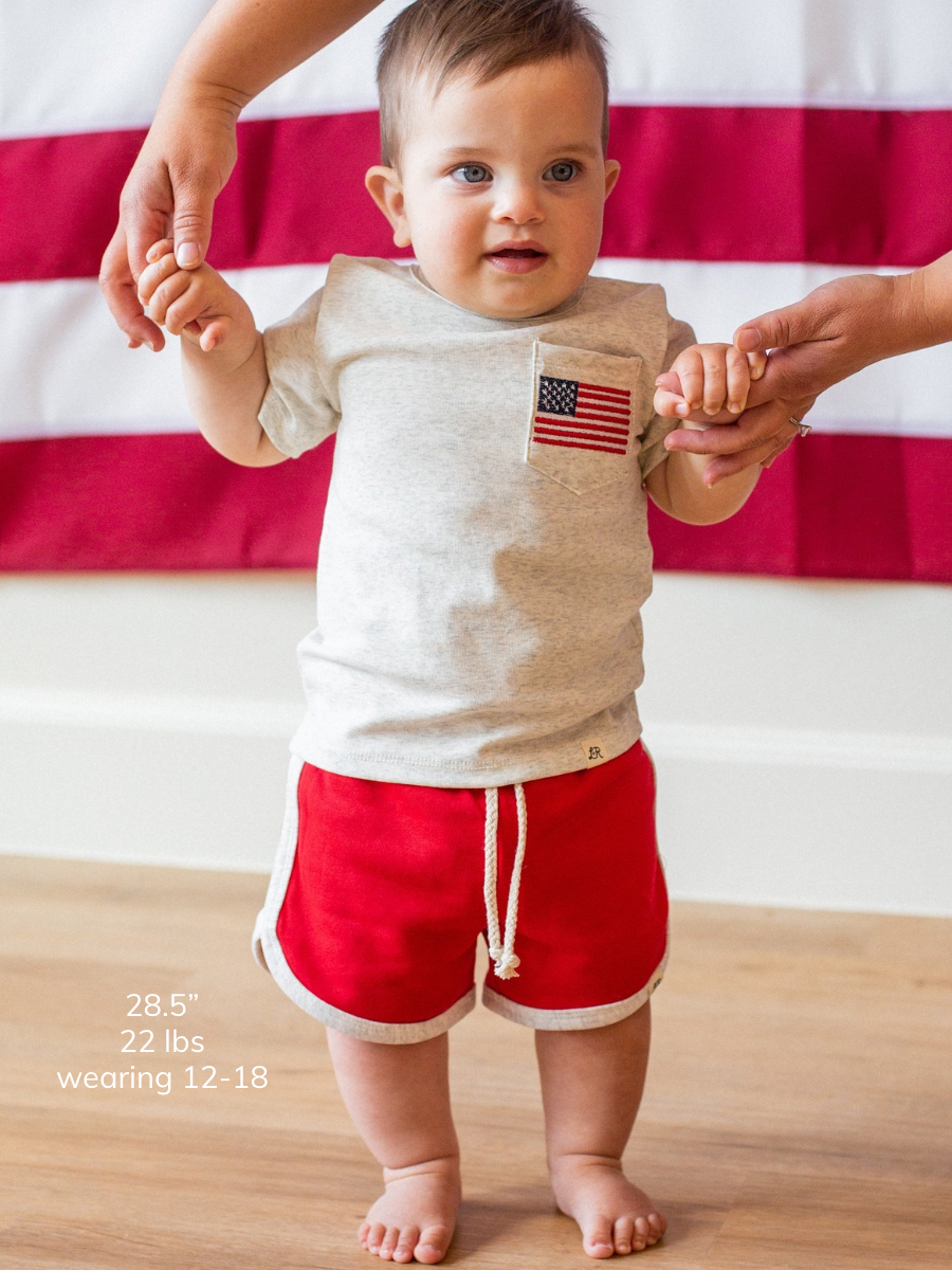 Heathered Cream Embroidered Flag Short Sleeve Pocket Shirt