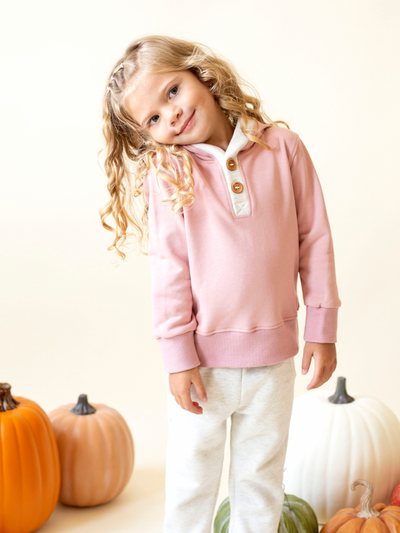 Tea Rose and Heathered Cream Button Hoodie