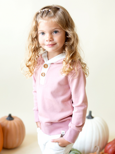 Tea Rose and Heathered Cream Button Hoodie