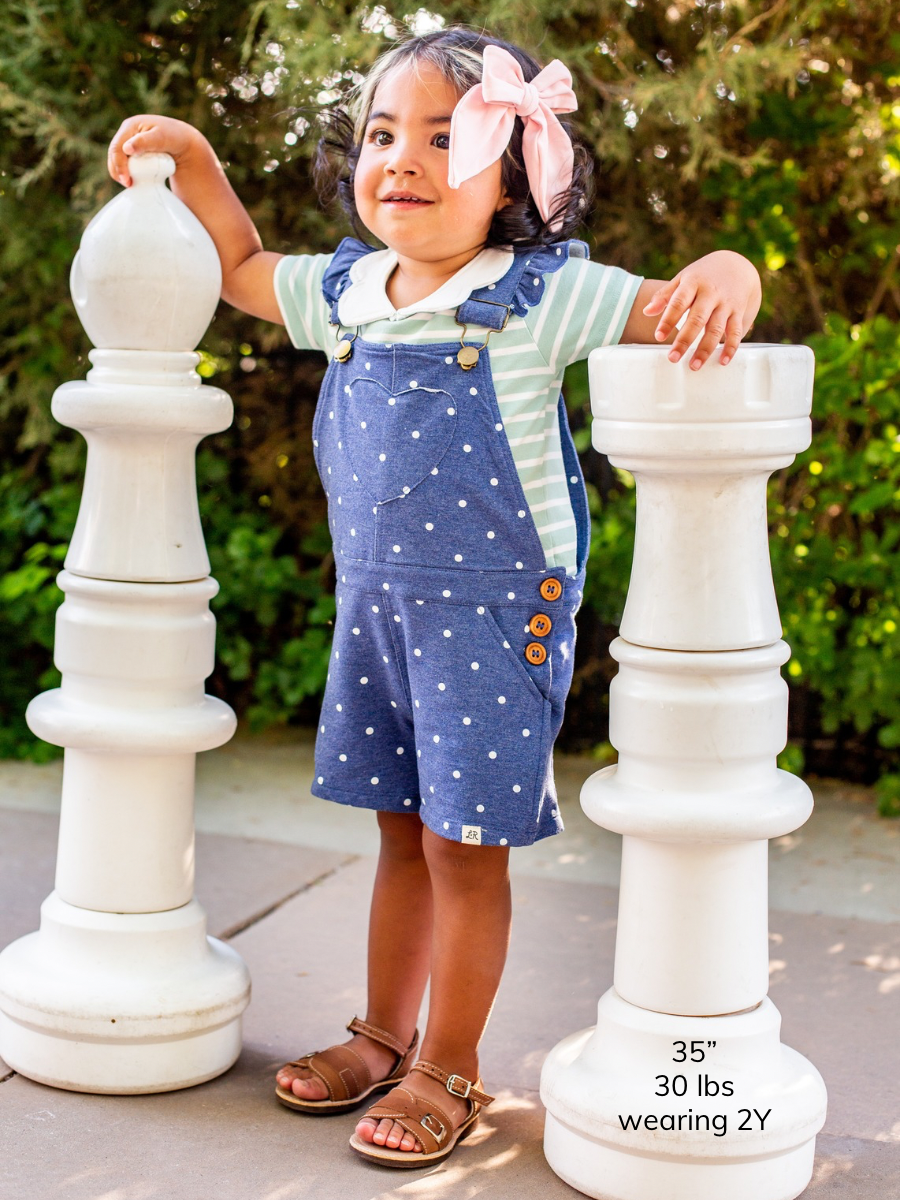 Denim Dot Short Flutter Overalls