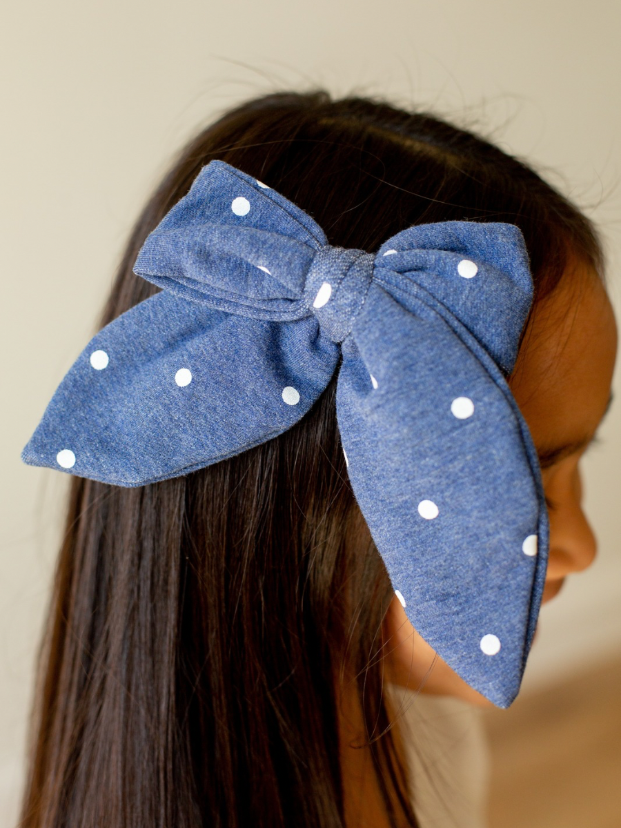 Denim Dot Oversized Bow