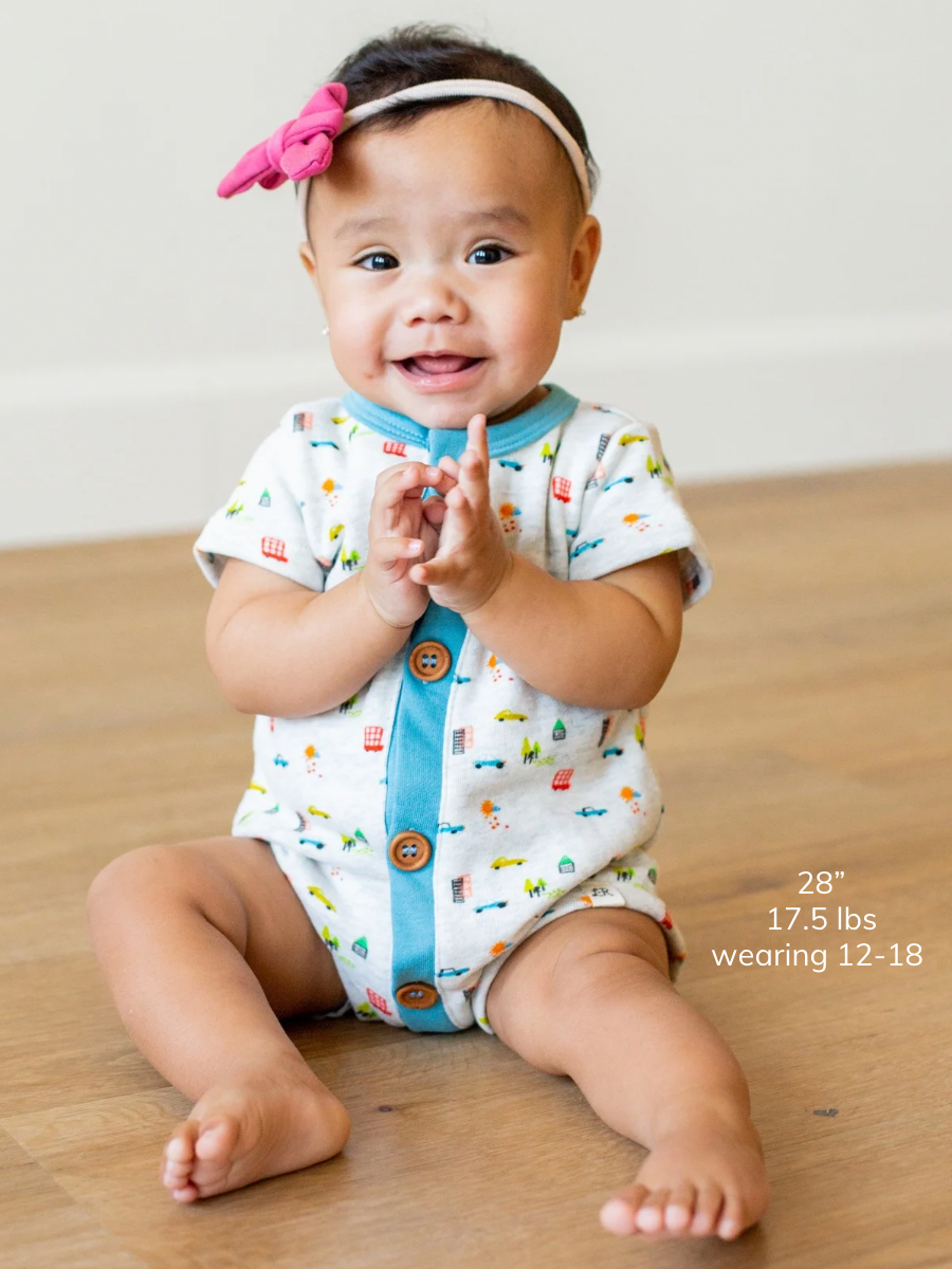 Car Short Sleeve Button Romper