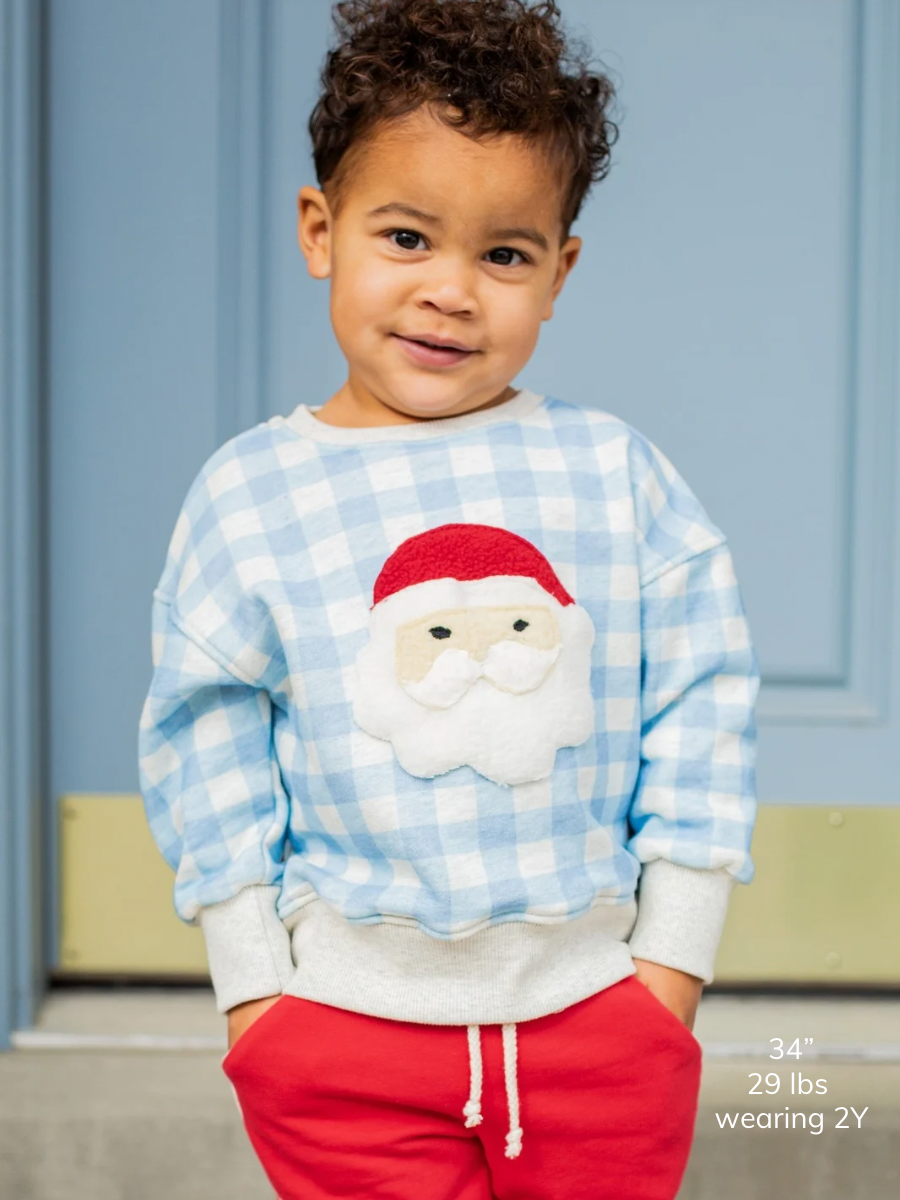 Blueberry Check Santa Patch Crewneck