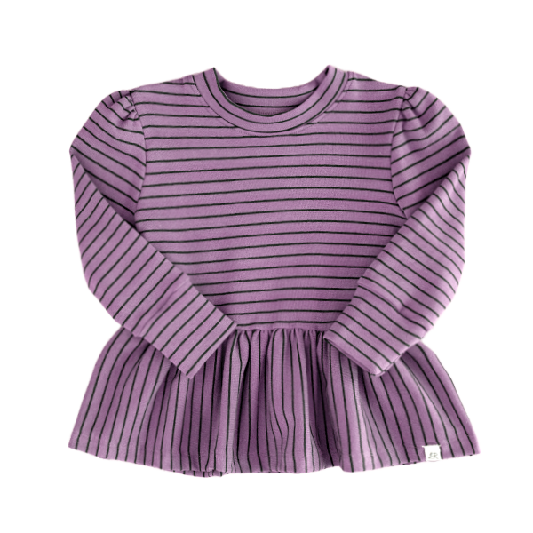 Orchid Stripe Puff Sleeve Peplum Sweater