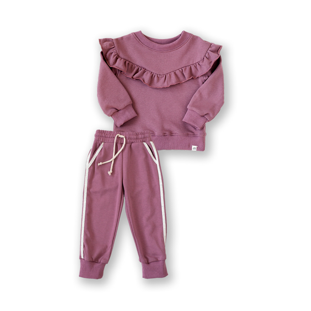 Raisin Ruffle Sweater and Track Joggers Set