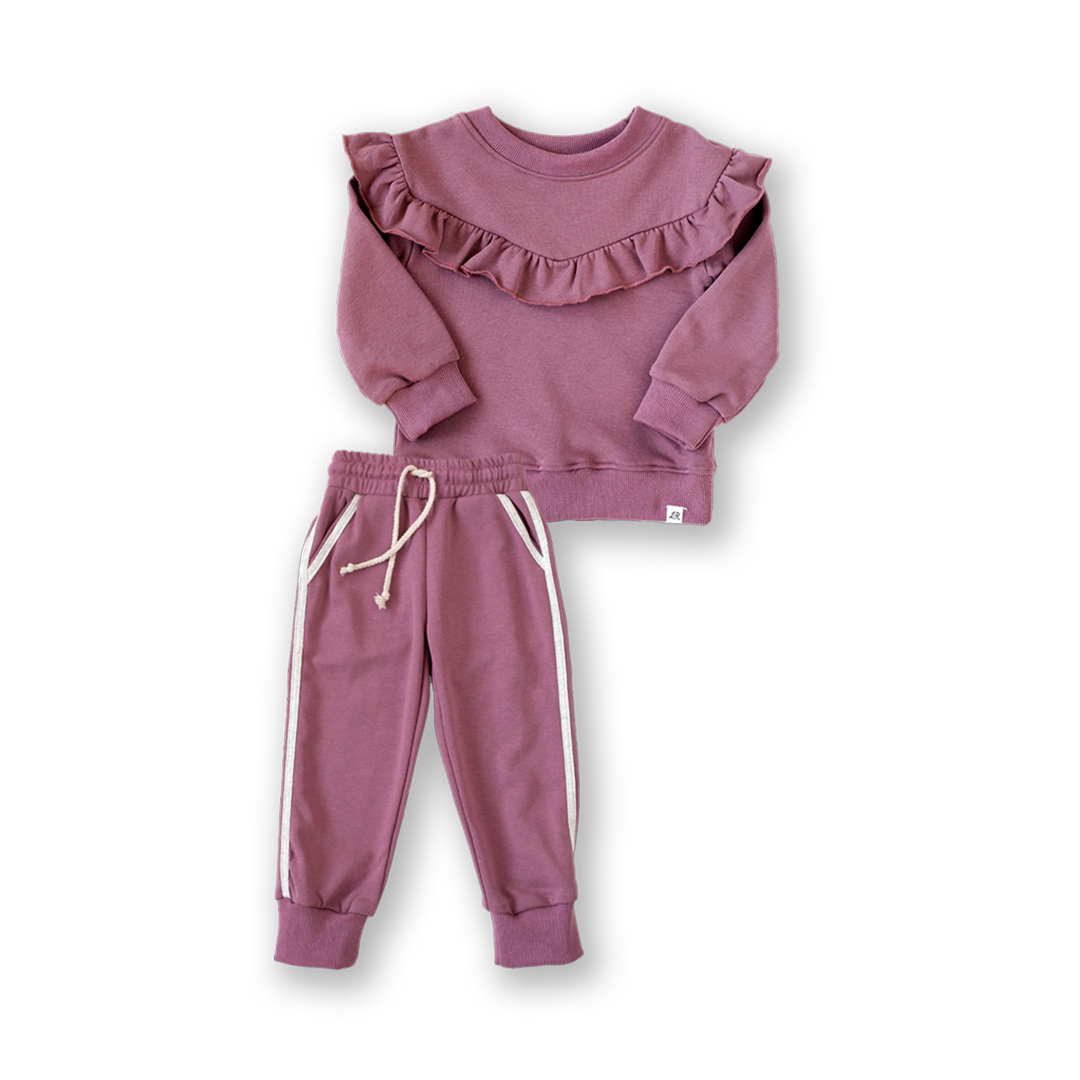 Raisin Ruffle Sweater and Track Joggers Set