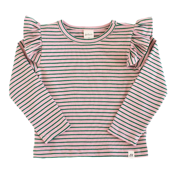 Sugarplum Stripe Long Sleeve Flutter Top