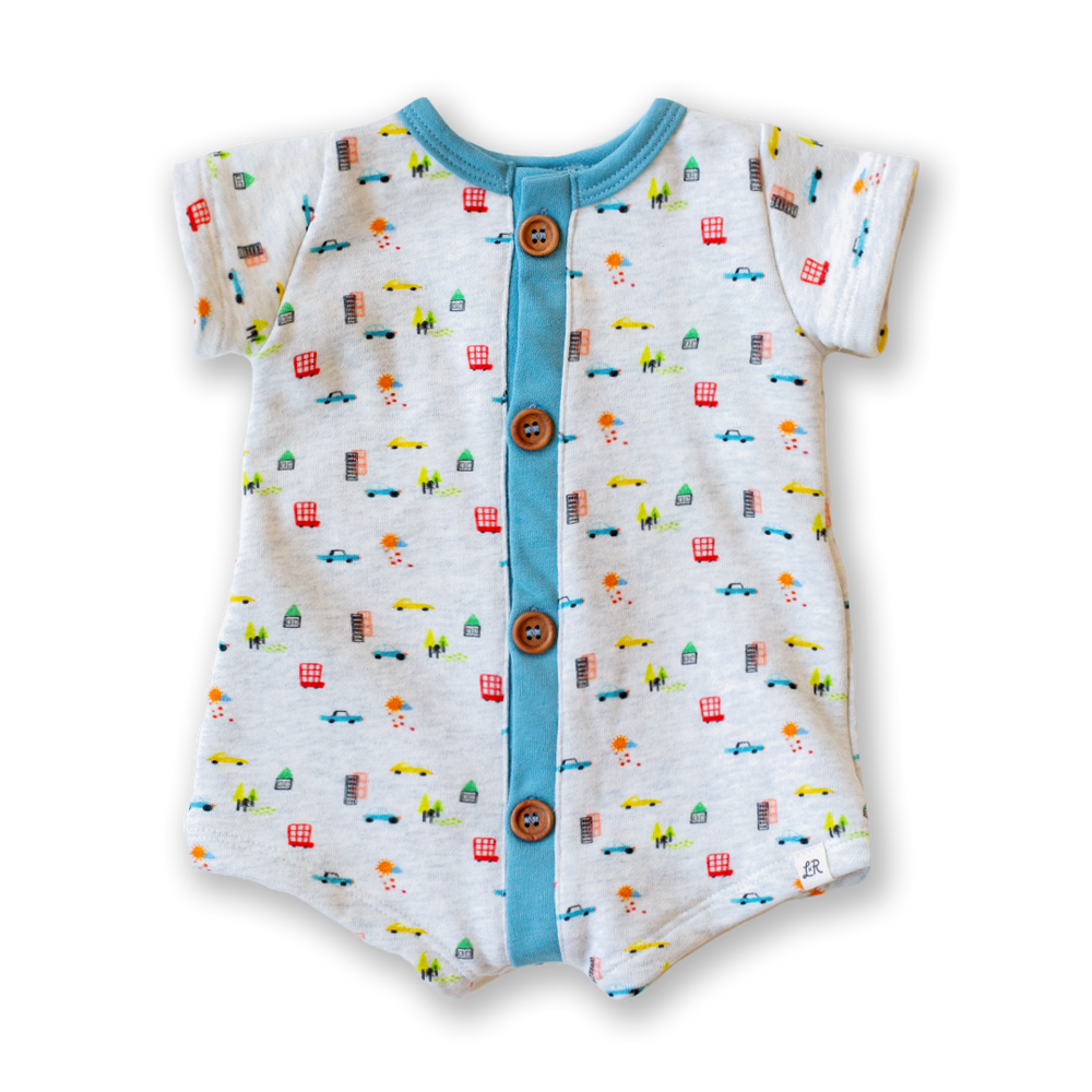 Car Short Sleeve Button Romper