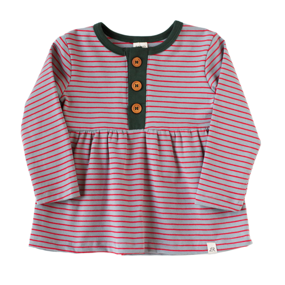 Winter Berry Stripe Long Sleeve Button Peplum