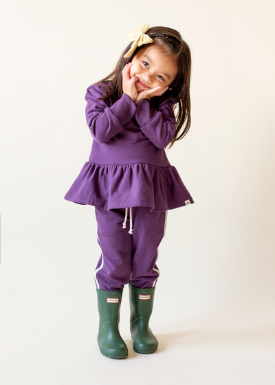 Eggplant Peplum and Track Joggers Set