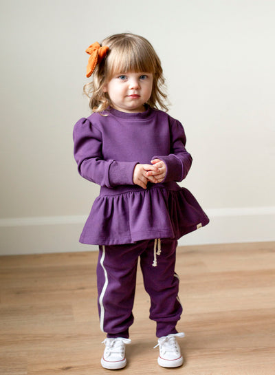 Eggplant Peplum and Track Joggers Set