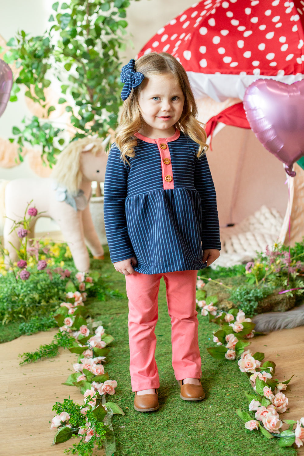 Deep Blue Stripe and Bubblegum Button Peplum