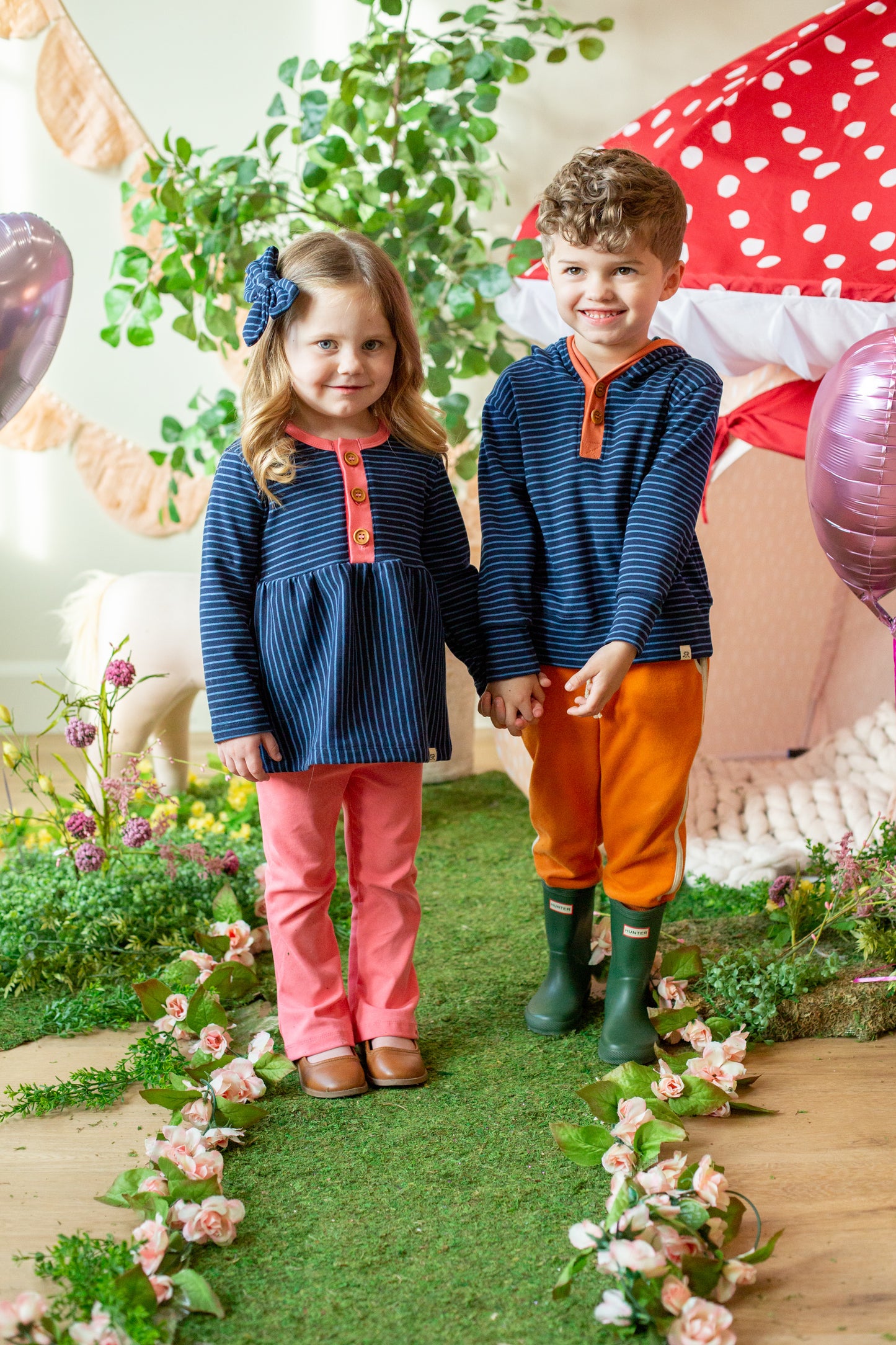 Deep Blue Stripe and Bubblegum Button Peplum