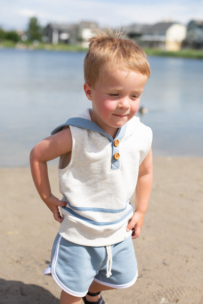 Heathered Cream and Carolina Blue Sleeveless Hoodie