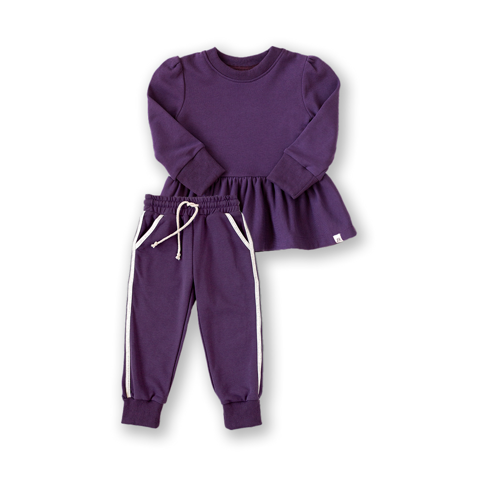 Eggplant Peplum and Track Joggers Set