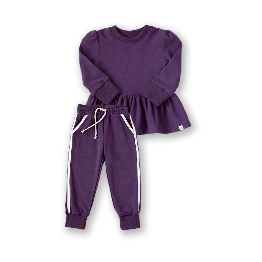 Eggplant Peplum and Track Joggers Set