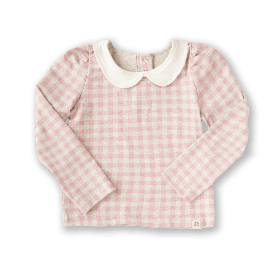 Gumdrop Check Long Sleeve Peter Pan Collar Top - Little Road Co.