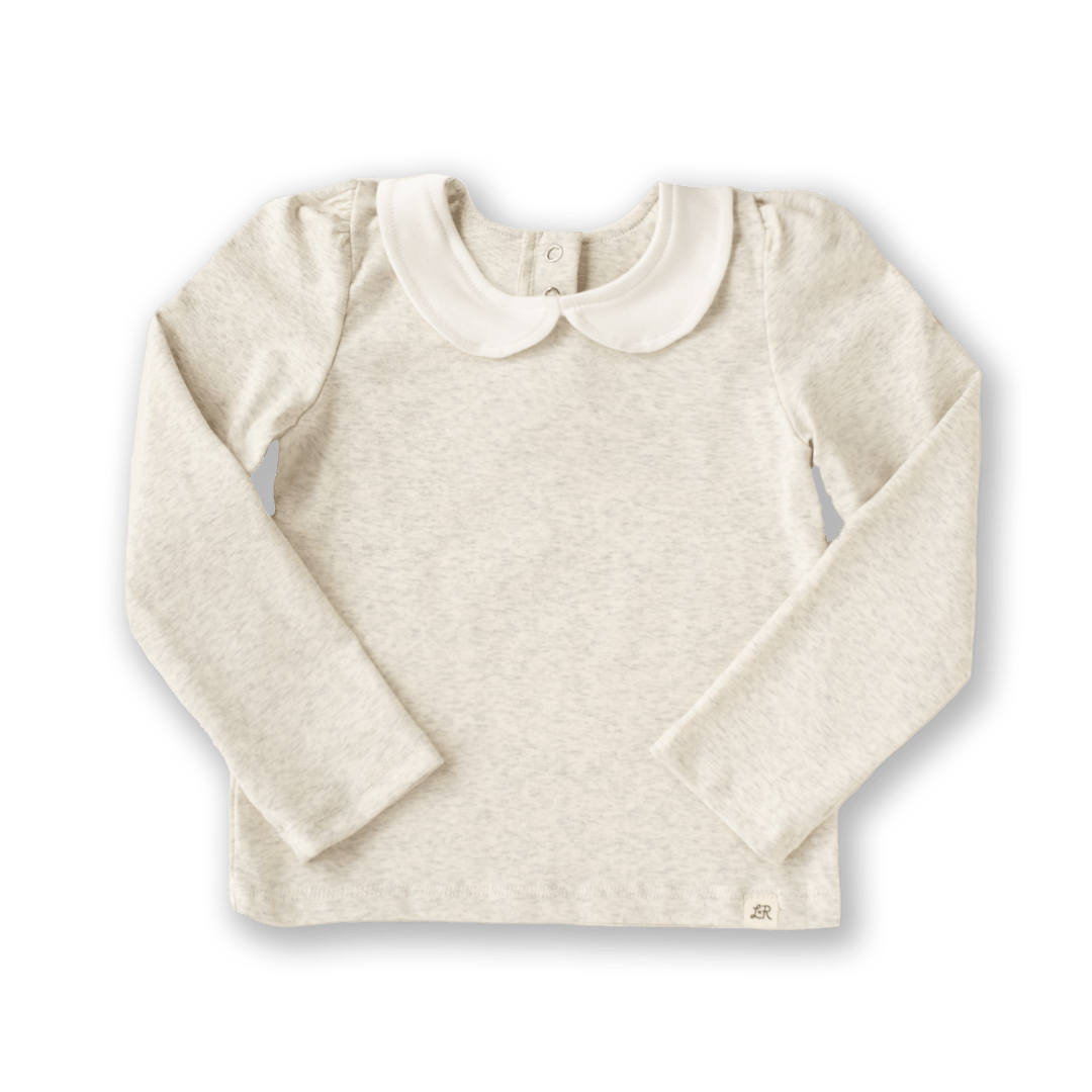 Heathered Cream Long Sleeve Peter Pan Collar Top - Little Road Co.