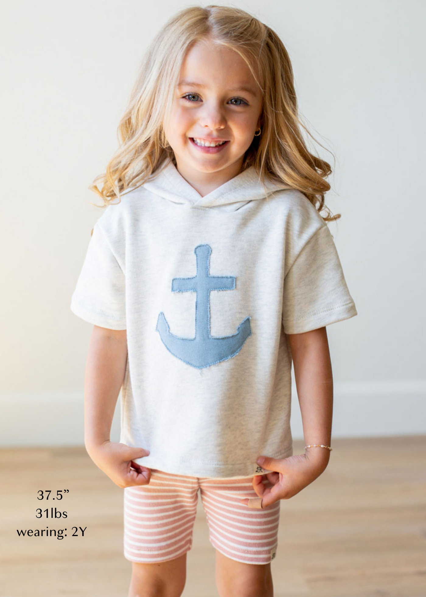 Heathered Cream Short Sleeve Anchor Patch Hoodie