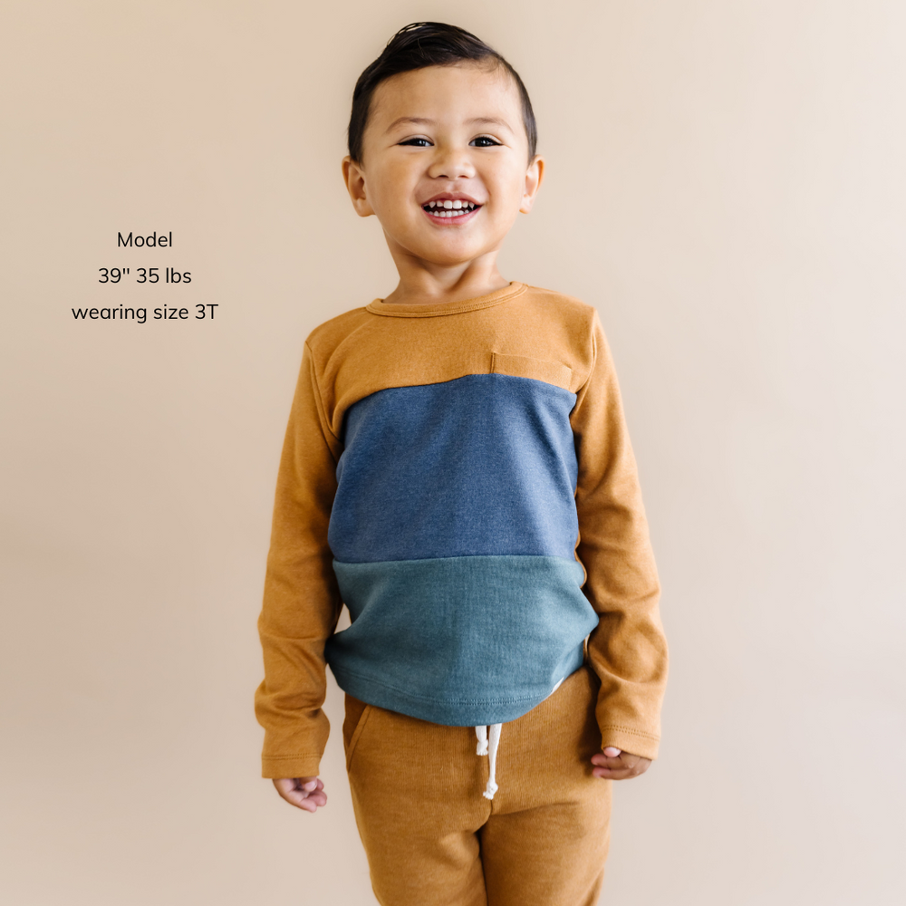 Rust Long Sleeve Color Blocked Tee