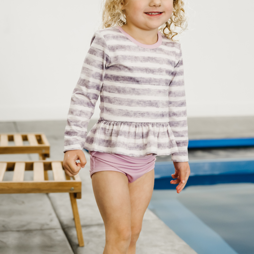Chunky Stripe and Lavender Girl's Swim Set