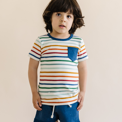 Rainbow Stripe Short Sleeve Pocket Shirt