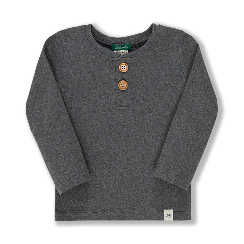 Charcoal Long Sleeve Button Tee