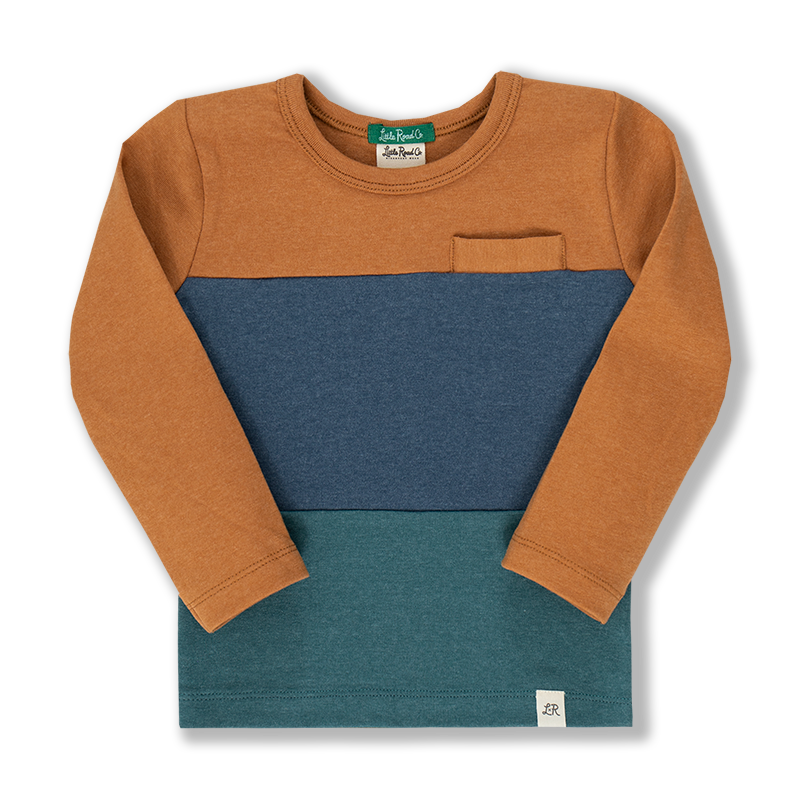 Rust Long Sleeve Color Blocked Tee