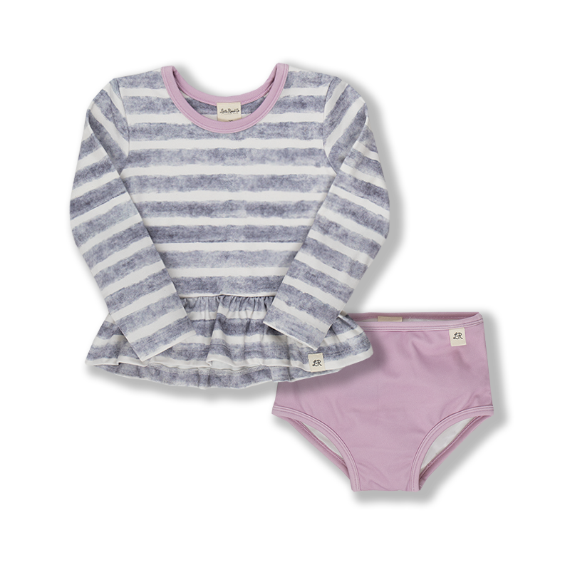 Chunky Stripe and Lavender Girl's Swim Set