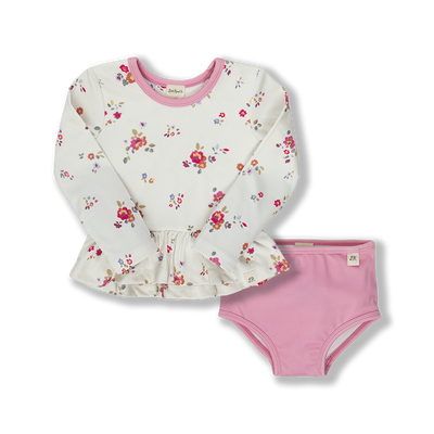 Retro Floral & Flamingo Pink Girl's Swim Set